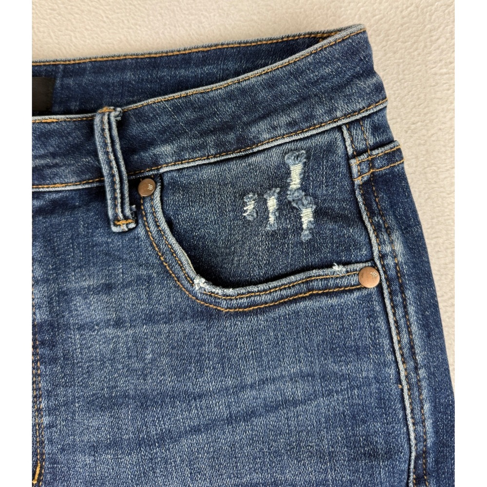 Judy Blue Denim Shorts Womens XL Dark Blue High Rise Distressed JB150246 DK - Picture 11 of 15
